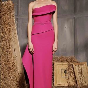 MM Couture N0647 Fuchsia Strapless Gown